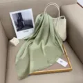 Solid color green silk square scarf, elegant minimalist design for women's daily wear. - Light Sage Green