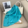 Solid color silk square scarf, elegant neckerchief for women, simple and versatile styling. - Peacock Blue