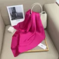 Solid color small square silk scarf for women, elegant minimalist neckerchief for daily spring wear. - Rose Red