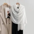 Women solid color linen cotton scarf lightweight breathable shawl casual sun protection wrap - White