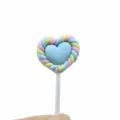 Handmade polymer clay heart lollipop miniature in pastel colors for DIY crafts - Approx 2x2cm / Light Blue