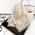 Black and white striped satin silk square scarf for women, elegant lightweight fashion neckerchief. - L7212-Twill Khaki