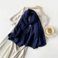 Elegant navy blue pleated scarf for women with fine textured crinkle finish for stylish look - Dark Blue
