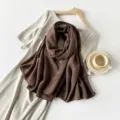 Elegant dark brown pleated scarf for women with soft and fine linen-like texture drape - Brown