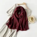 Elegant burgundy pleated imitation linen scarf for women, size 180x90cm pashmina. - Burgundy