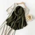 Elegant pleated army green hijab scarf made of soft linen-like fabric, 180x90cm size - Army Green