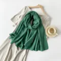 Premium forest green pleated long scarf shawl for women with soft cotton-linen feel - Green