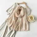 Beige pleated hijab scarf for women, elegant ripple texture shawl, large 180x90cm size - Beige