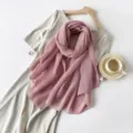 Elegant solid pink pleated scarf hijab for women with soft linen-like texture for all seasons - Light Pink
