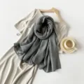 Elegant grey pleated long scarf with a soft linen-like texture for modern women - Light Gray