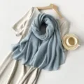 Elegant light blue pleated faux silk scarf for women size 180x90cm premium variant - Light Blue