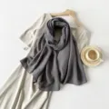 Grey pleated rectangle scarf with premium cotton-linen texture for women - Dark Gray
