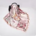 Women large square silk scarf 90cm equestrian printed satin shawl elegant fashion neckerchief - D9030-Grey Pink