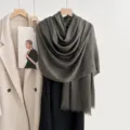 Solid color linen scarf for women, lightweight breathable gauze shawl for summer sun protection. - Old Army Green