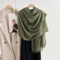 Solid olive green linen gauze scarf, lightweight breathable women shawl for daily sun protection. - Moss Green