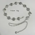 Elegante silberne Metall Taillenkette Muenzen Gürtel fuer Damen Kleid Dekoration 115cm lang - Runde Taillenkette / Silber