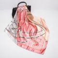 Luxury 90cm satin silk square scarf with elegant chain and equestrian print for women. - D9038-Multi-Color Pink