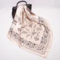 Satin silk square scarf featuring elegant paisley print, perfect for spring autumn styling. - D9065-Beige