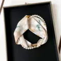 Elegant floral silk scarf with pearl magnetic clasp necklace for stylish daily wear. - PC3682-Champagne Rose