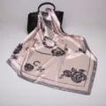 Large 90cm satin silk square scarf for women, elegant floral print shawl for spring and autumn. - D9021-Grey Edge
