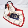 Luxury silk square scarf with vintage carriage and baroque chain print for women fashion - D9058-Red