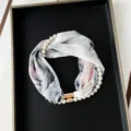 Women's floral silk scarf necklace with pearl magnetic buckle, elegant chic neck accessory. - PC3682-Misty Mountains