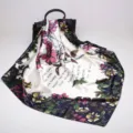 Women 90cm Silk Feel Satin Scarf Elegant Floral Print Fashion Shawl Autumn Spring - D9028-Blue