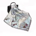 90cm square silk scarf with elegant chain and tassel print, luxury fashion shawl for women. - D9033-Grey Blue