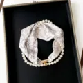 Elegant pearl magnetic clasp scarf necklace with chic printed floral design for stylish daily wear. - PC3682-Daffodil
