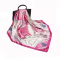 Luxury satin silk square scarf for women 90cm elegant pink floral hair scarf chic - D9033-Rose Red