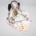 90cm Satin Silk Square Scarf Nautical Print Pink White Women Fashion Shawl Variant - D9036-Pink