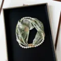 Green printed silk scarf with pearl magnetic clasp necklace for women chic design - PC3682-Green Vase