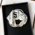 Elegant pearl magnetic clasp silk scarf necklace, stylish printed chic neck accessory. - PC3682-Paisley Letters