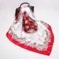 Women 90cm silk feel satin square scarf vintage carriage floral print shawl wrap - D9037-Red