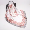 Luxury satin silk square scarf with elegant rose and chain print for women autumn fashion. - D9037-Grey