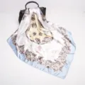 Women's 90cm square silk scarf, satin imitation silk floral print vintage carriage shawl. - D9037-Blue