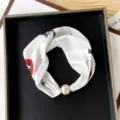 Women's white silk scarf with pearl magnetic buckle stylish printed neckerchief accessory. - PC3683-Red Skirt