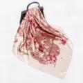Pink floral satin silk scarf 90cm, elegant women large square shawl for spring autumn. - D9160 - Pink