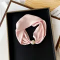 Pink silk scarf with pearl magnetic clasp, elegant small neckerchief for stylish women. - PC3684 - Light Pink