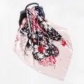 90cm large square silk scarf with floral print, elegant satin wrap for women and gift use. - D9160 - Black