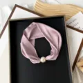 Satin pearl magnetic clasp necklace small scarf stylish fashion accessory for women daily wear - PC3684 - Smoky Purple