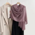 Dusty purple linen scarf, solid color lightweight cotton shawl for women summer daily wear. - Lotus Purple