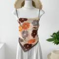 Floral Print Silk Scarf Camisole Top Summer Beach Vacation Fashion Women Vest Outfit - Maple Leaf