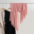 Pink linen scarf for women, lightweight crinkled gauze shawl, solid color breathable wrap. - Pink