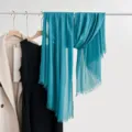 Blue cotton linen scarf for women, solid color fringe shawl, breathable summer sun protection. - Orchid Blue