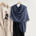 Solid color linen gauze scarf, casual cotton blend shawl for women, stylish daily wear. - Navy Blue