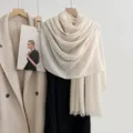 Solid color linen cotton scarf, elegant women shawl wrap for daily wear and sun protection. - Cream White