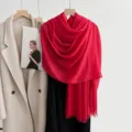 Solid color cotton linen scarf, breathable literary style shawl for women, summer sun protection. - Sky Red