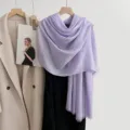 Light purple cotton linen scarf for women, solid color breathable shawl for summer daily wear. - Light Purple