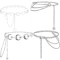 Detailed view of silver metal waist chains, punk vintage heart and moon body chain designs. - Four-Piece Set / Gold